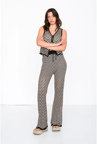 Elvissa boho zig-zag chrochet pant (set) Black Beige