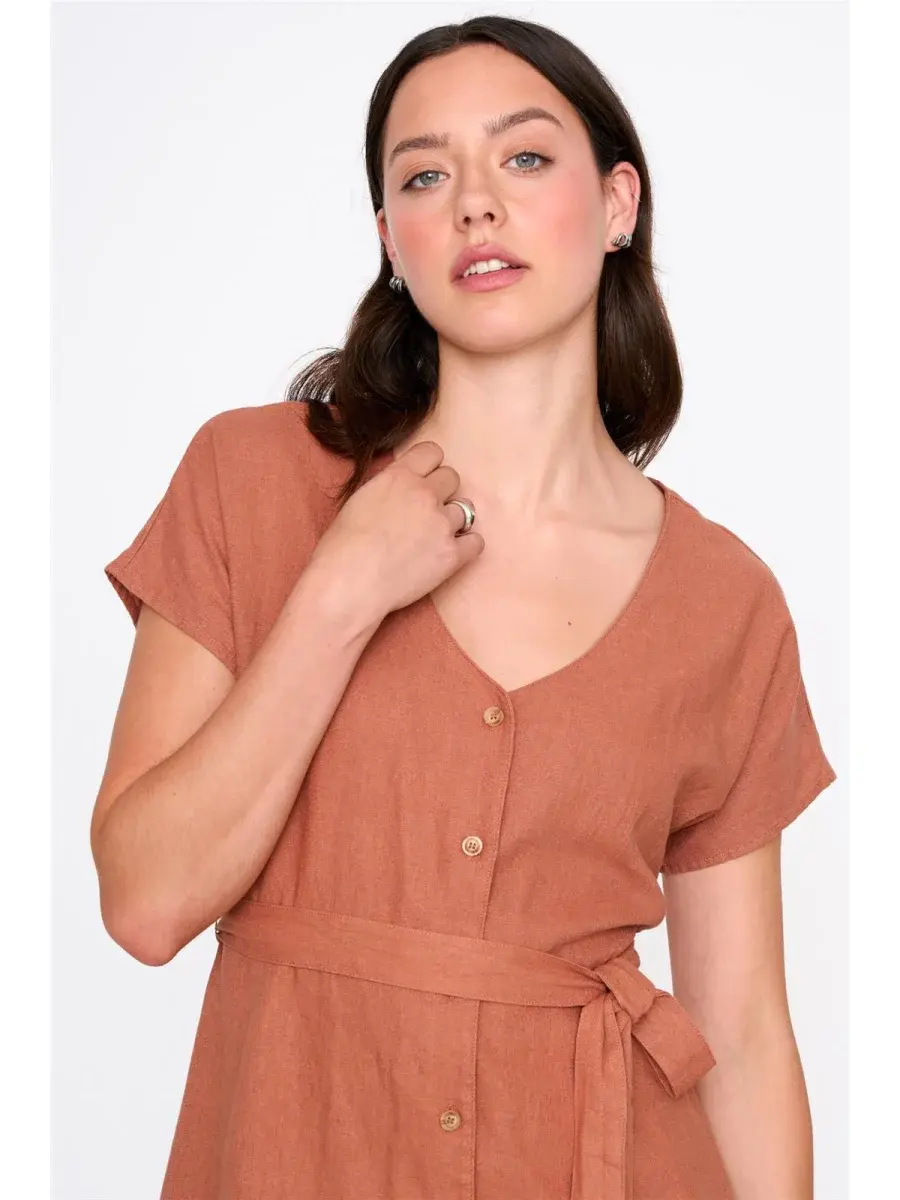 Anna minimal buton-up dress Terra Rust-3