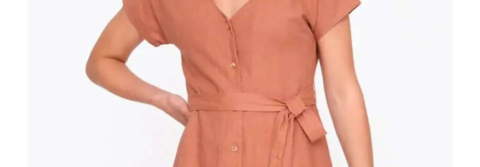Anna  minimal buton-up dress Terra Rust