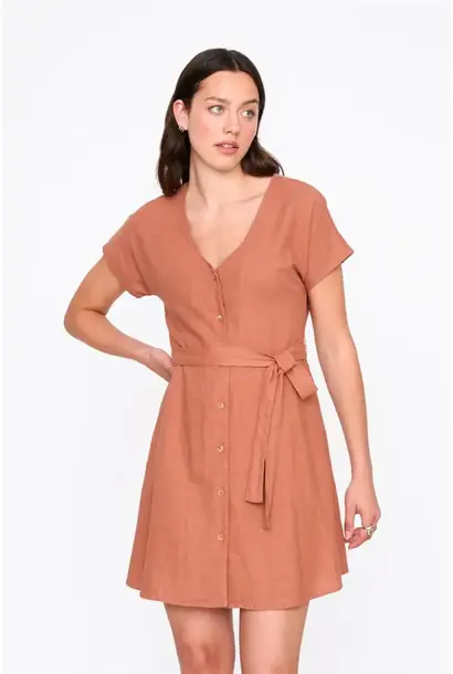 Anna minimal buton-up dress Terra Rust