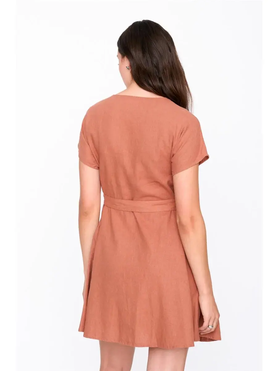 Anna minimal buton-up dress Terra Rust-4