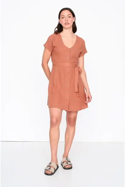 Anna  minimal buton-up dress Terra Rust