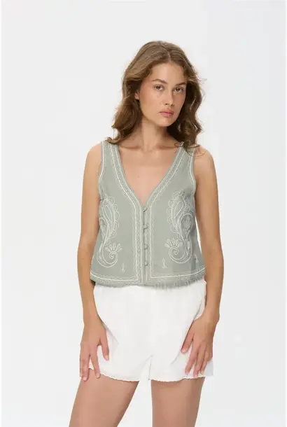 Alidan etnic coton gilet top Matcha Green