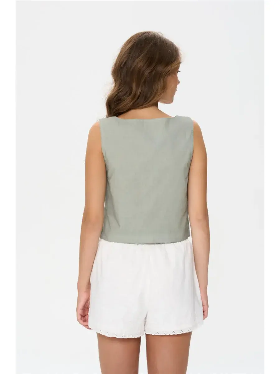 Alidan etnic coton gilet top Matcha Green-2