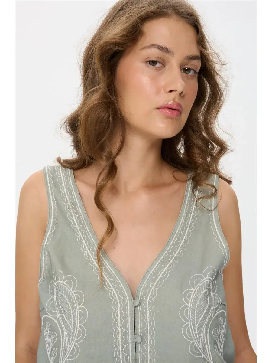 Alidan etnic coton gilet top Matcha Green-3