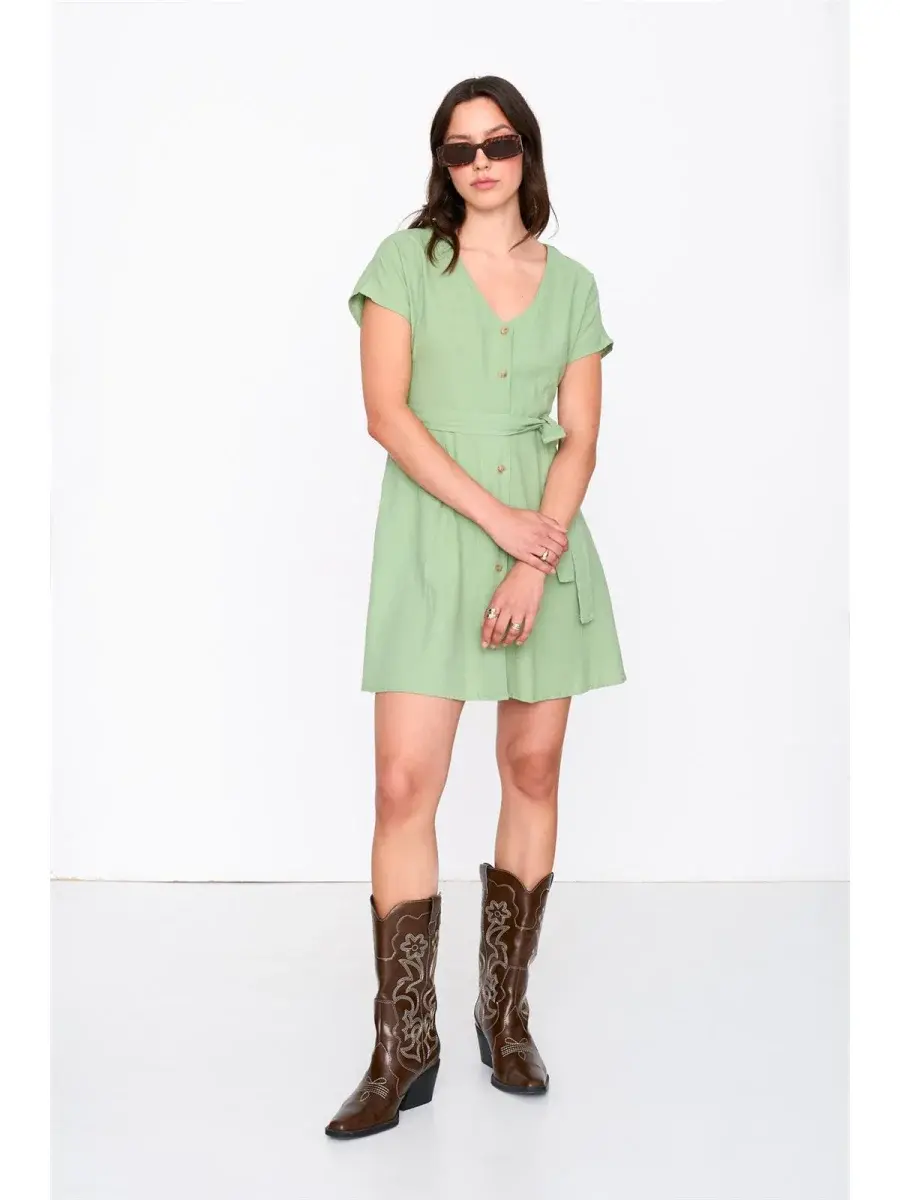Anna minimal buton-up dress Matcha Green-2
