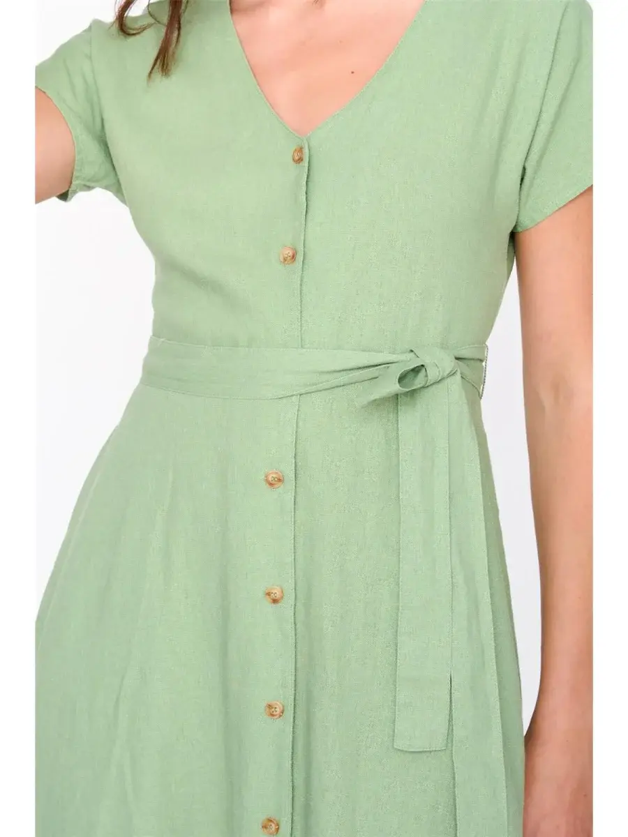 Anna minimal buton-up dress Matcha Green-3