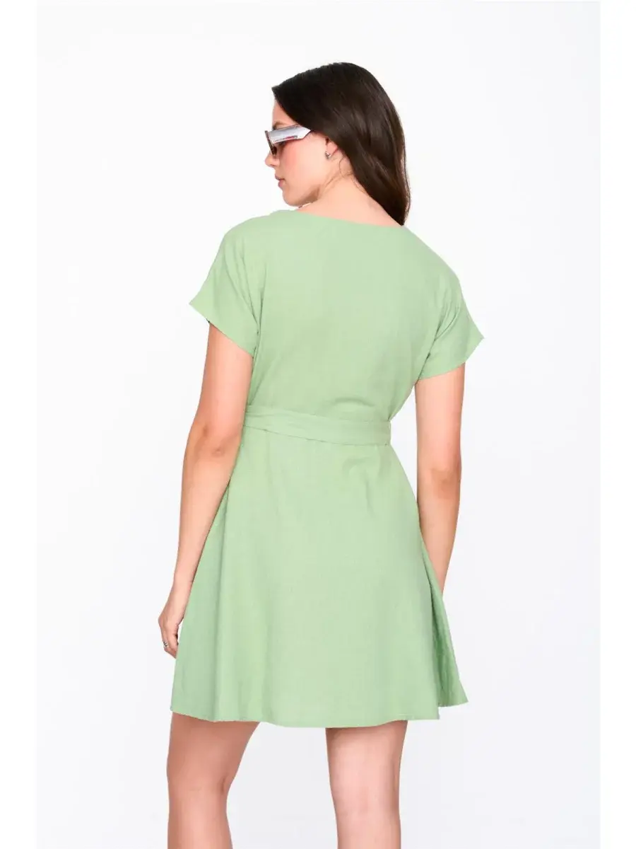 Anna minimal buton-up dress Matcha Green-4