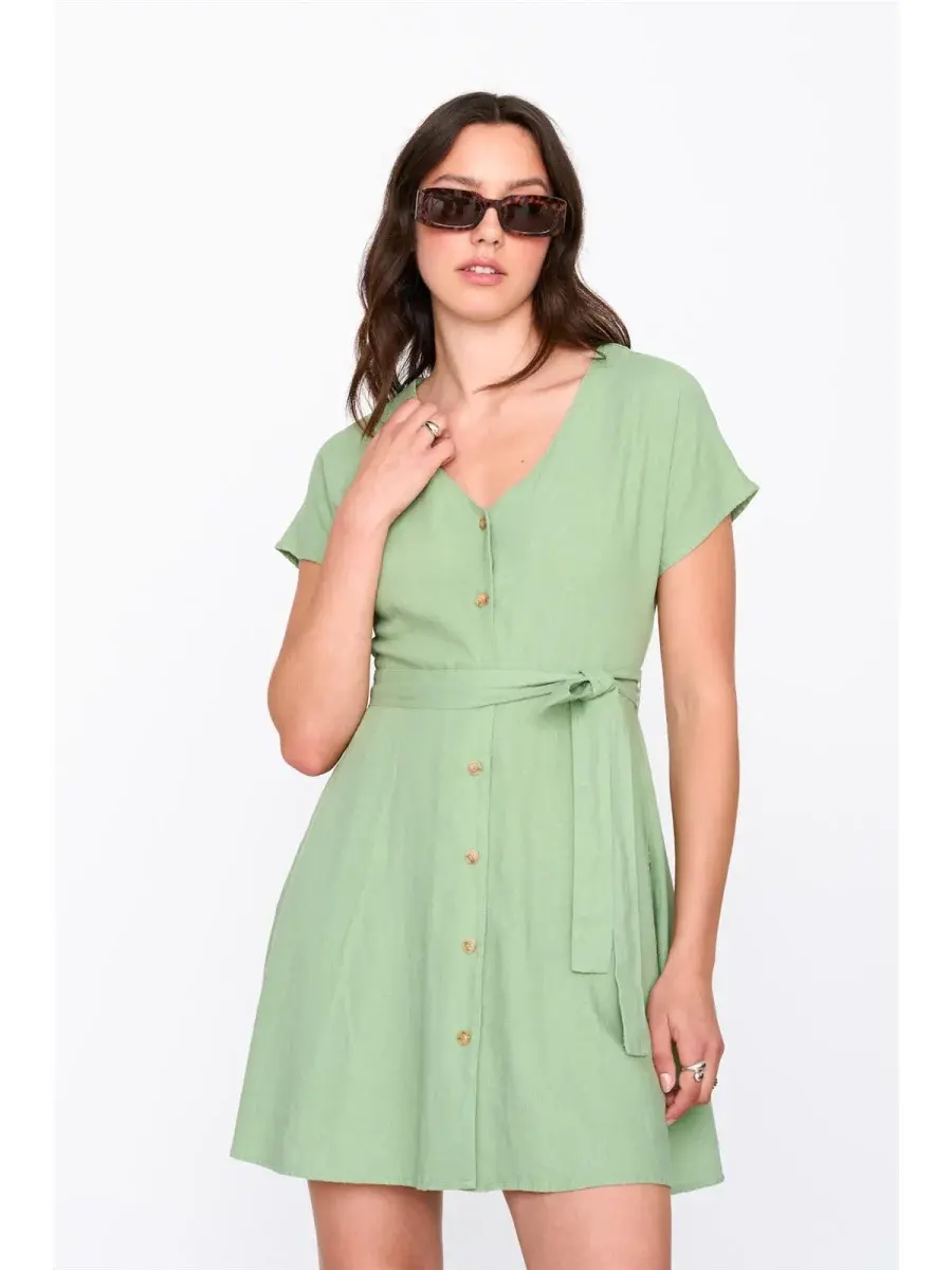 Anna minimal buton-up dress Matcha Green-1