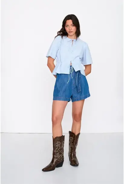 Orleah dotted coton bow blouse Light Blue