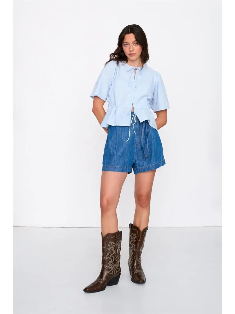 Orleah dotted coton bow blouse Light Blue-1