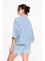 Belladoro etnic bow kimono blouse top Ash Blue-2