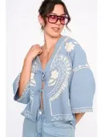 Belladoro etnic bow kimono blouse top Ash Blue-1