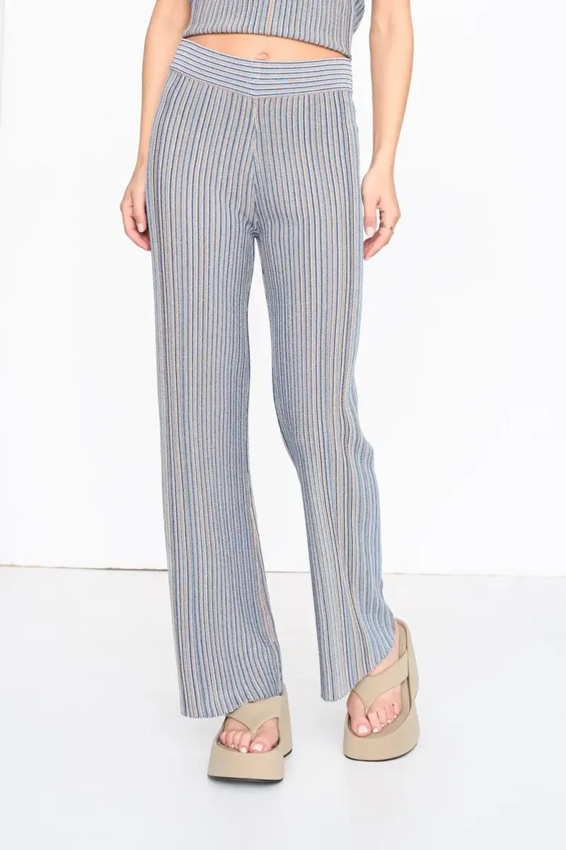 Lou fine stripped rib lurex pant (set) Blue Sand-1
