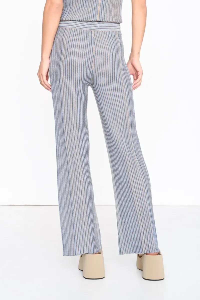 Lou fine stripped rib lurex pant (set) Blue Sand-3