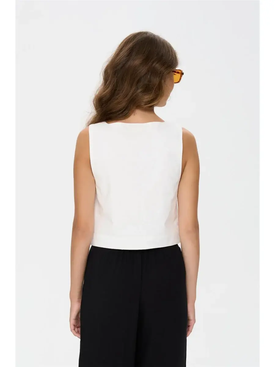 Alidan etnic coton gilet top White-4