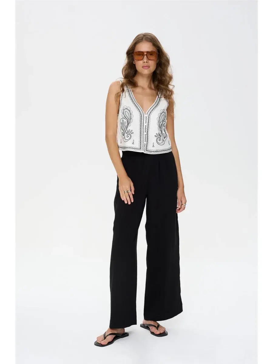 Alidan etnic coton gilet top White-3