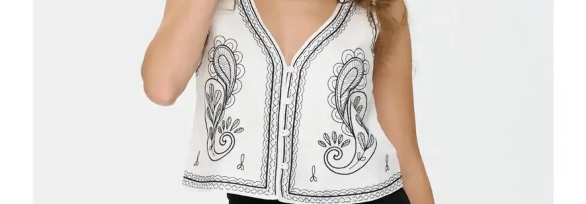 Alidan etnic coton gilet top White