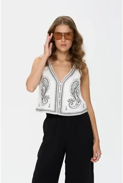 Alidan etnic coton gilet top White