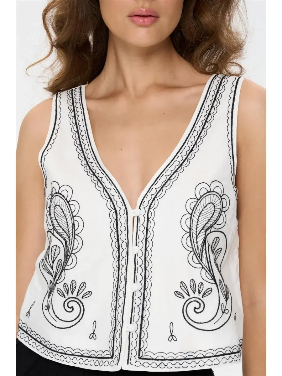 Alidan etnic coton gilet top White-2