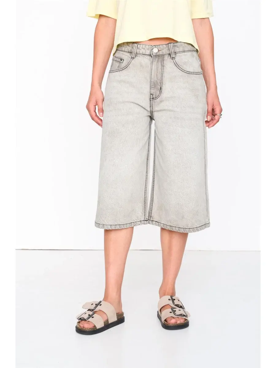 Stüss mid-waist bermuda culotte Light Grey-3
