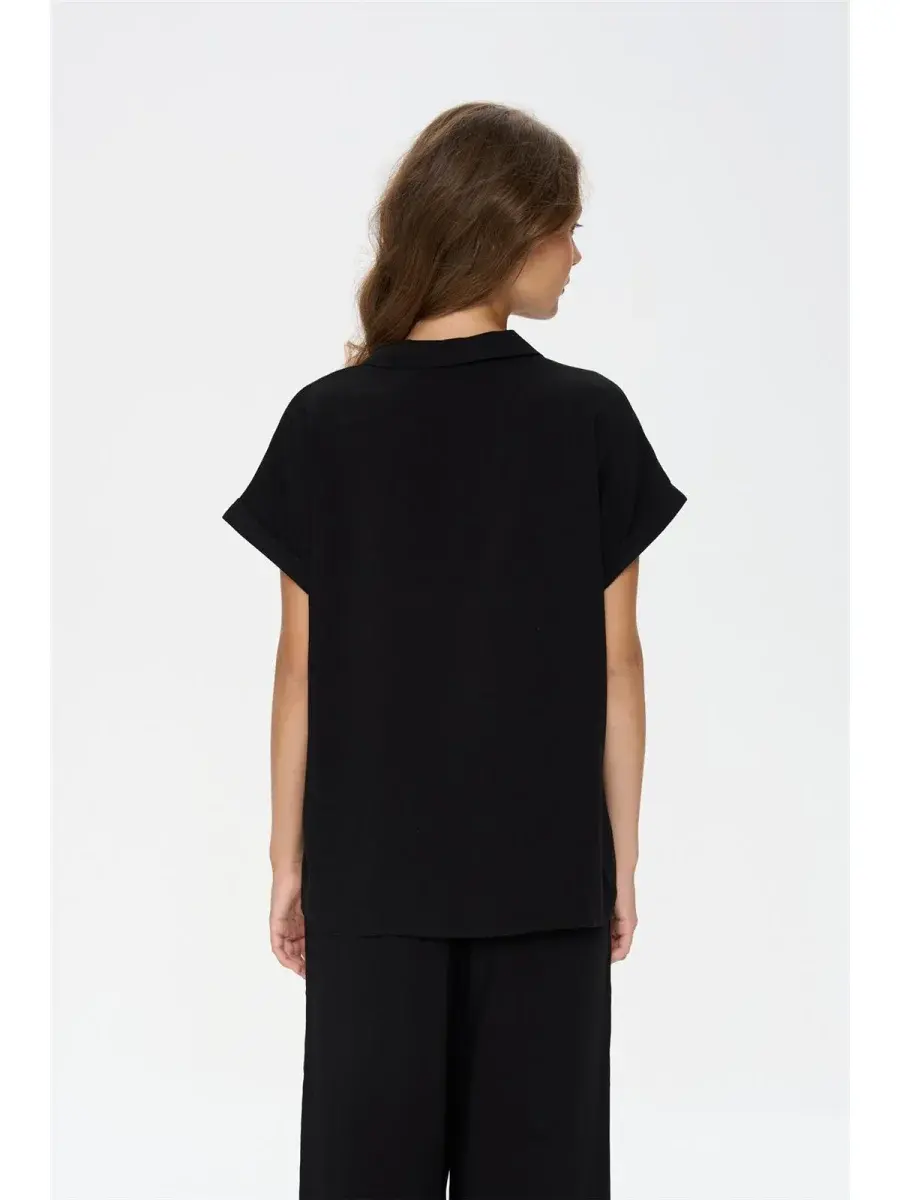 Dauro basic fluide viscose loose shirt Black-3
