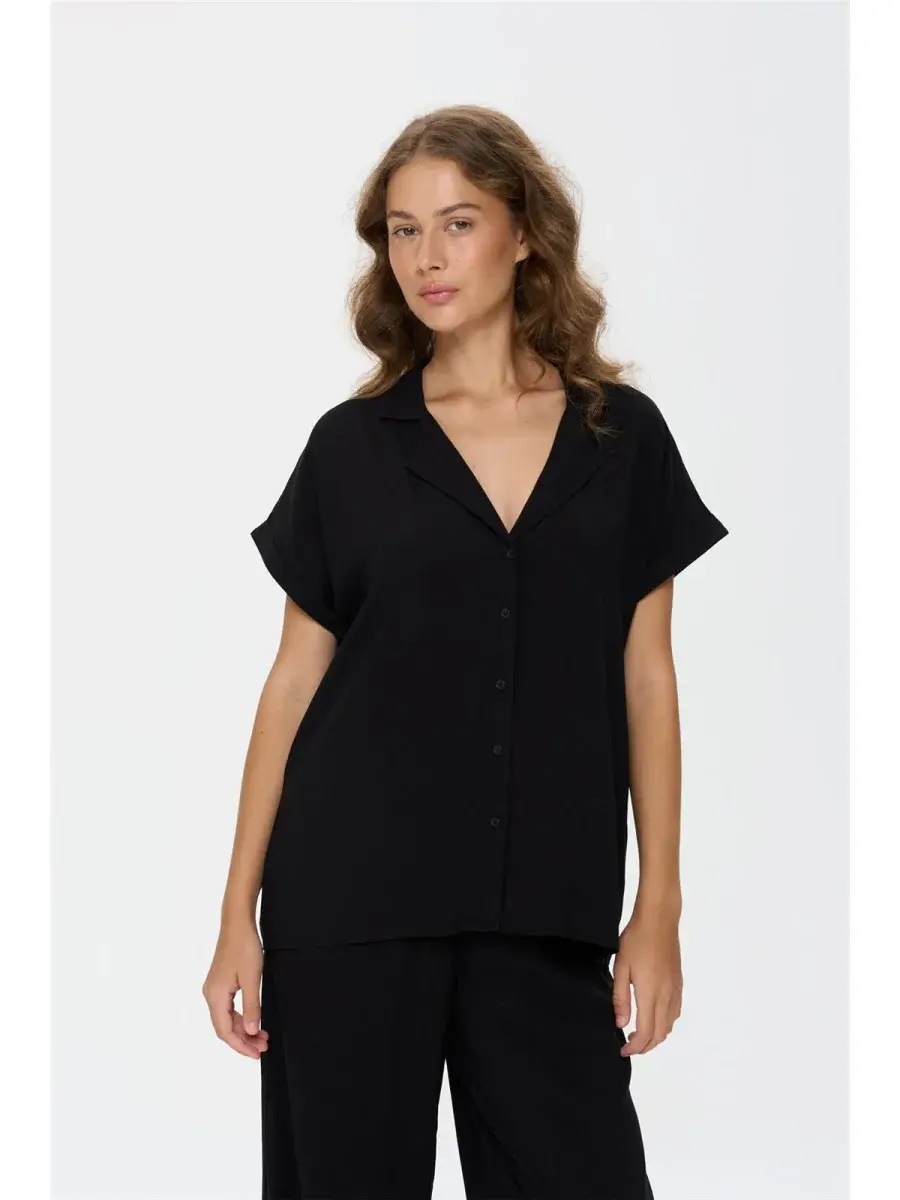 Dauro basic fluide viscose loose shirt Black-1