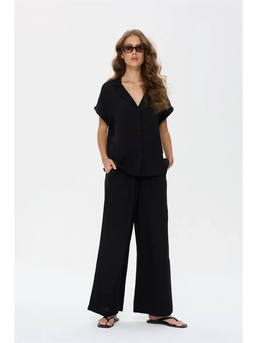 Dauro basic fluide viscose loose shirt Black-4