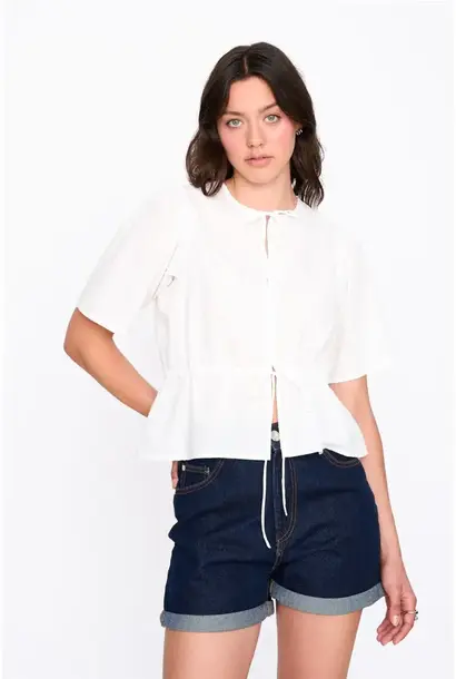 Orleah dotted coton bow blouse White