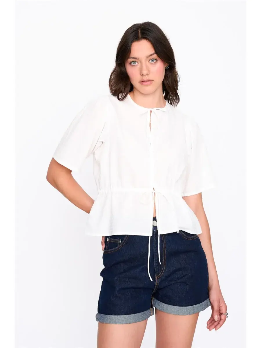 Orleah dotted coton bow blouse White-1
