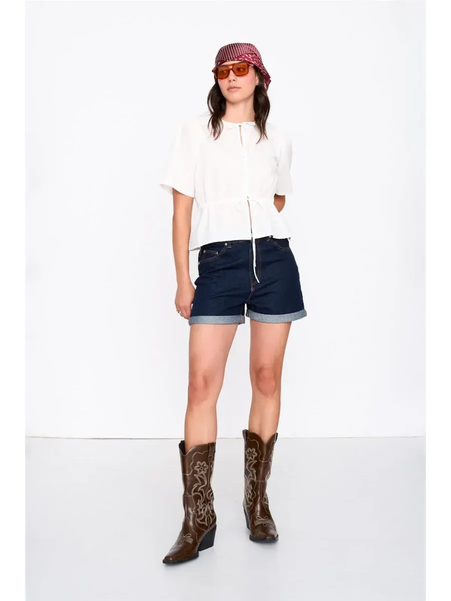 Orleah dotted coton bow blouse White-2