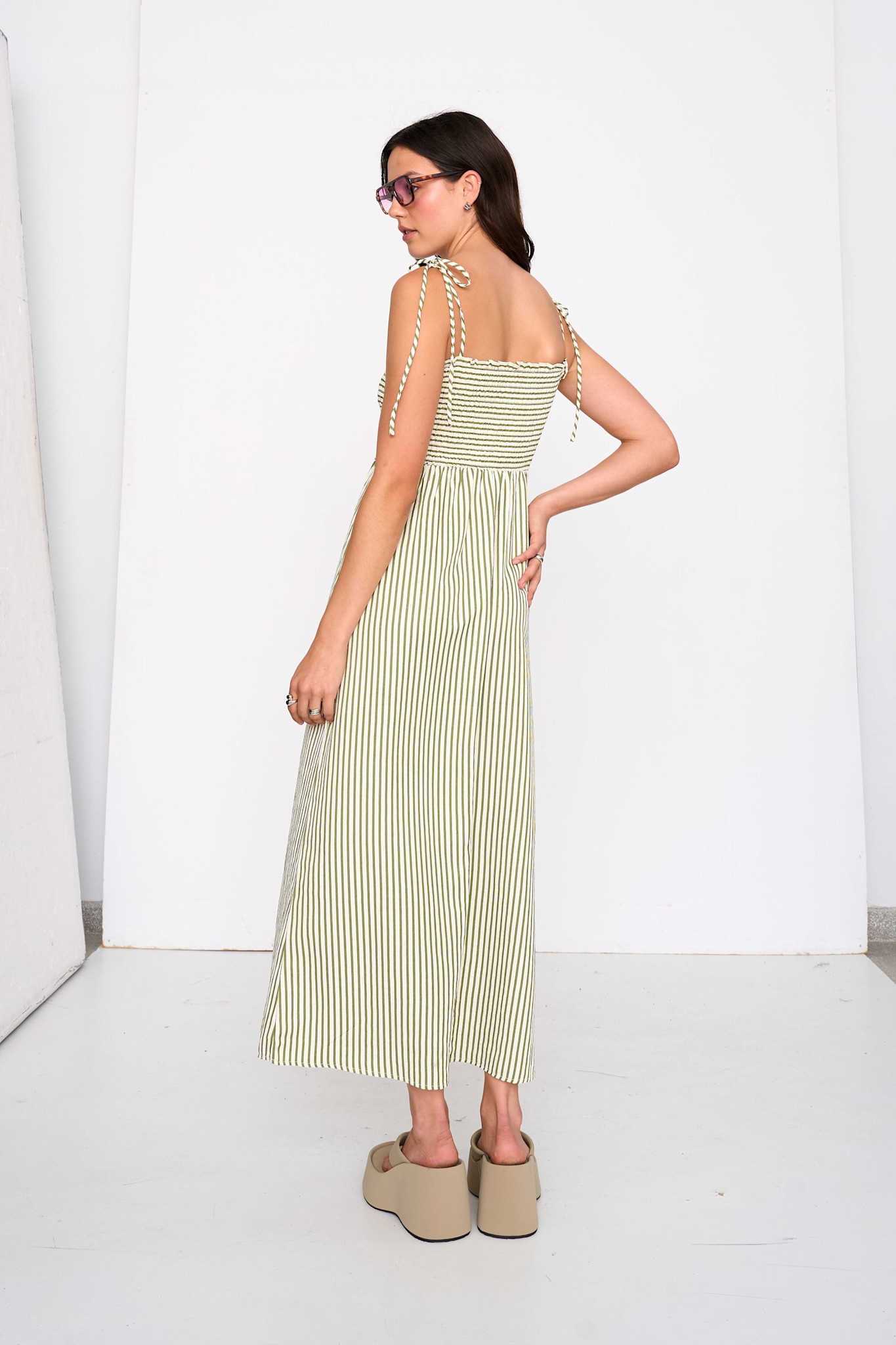 Samantha stripped bustier strapdress Olive Green-4