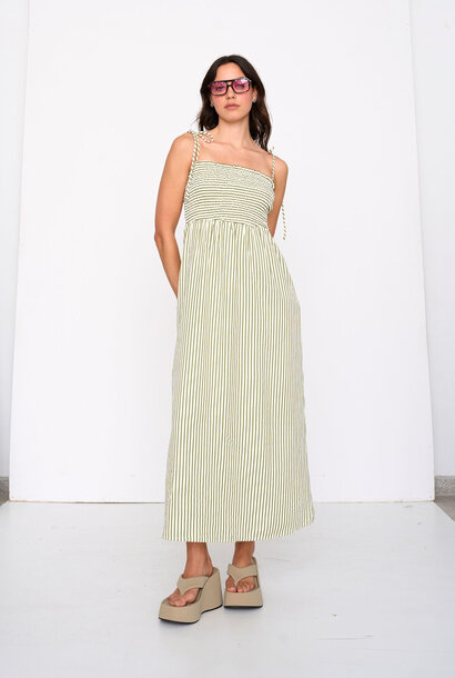 Samantha stripped bustier strapdress Olive Green