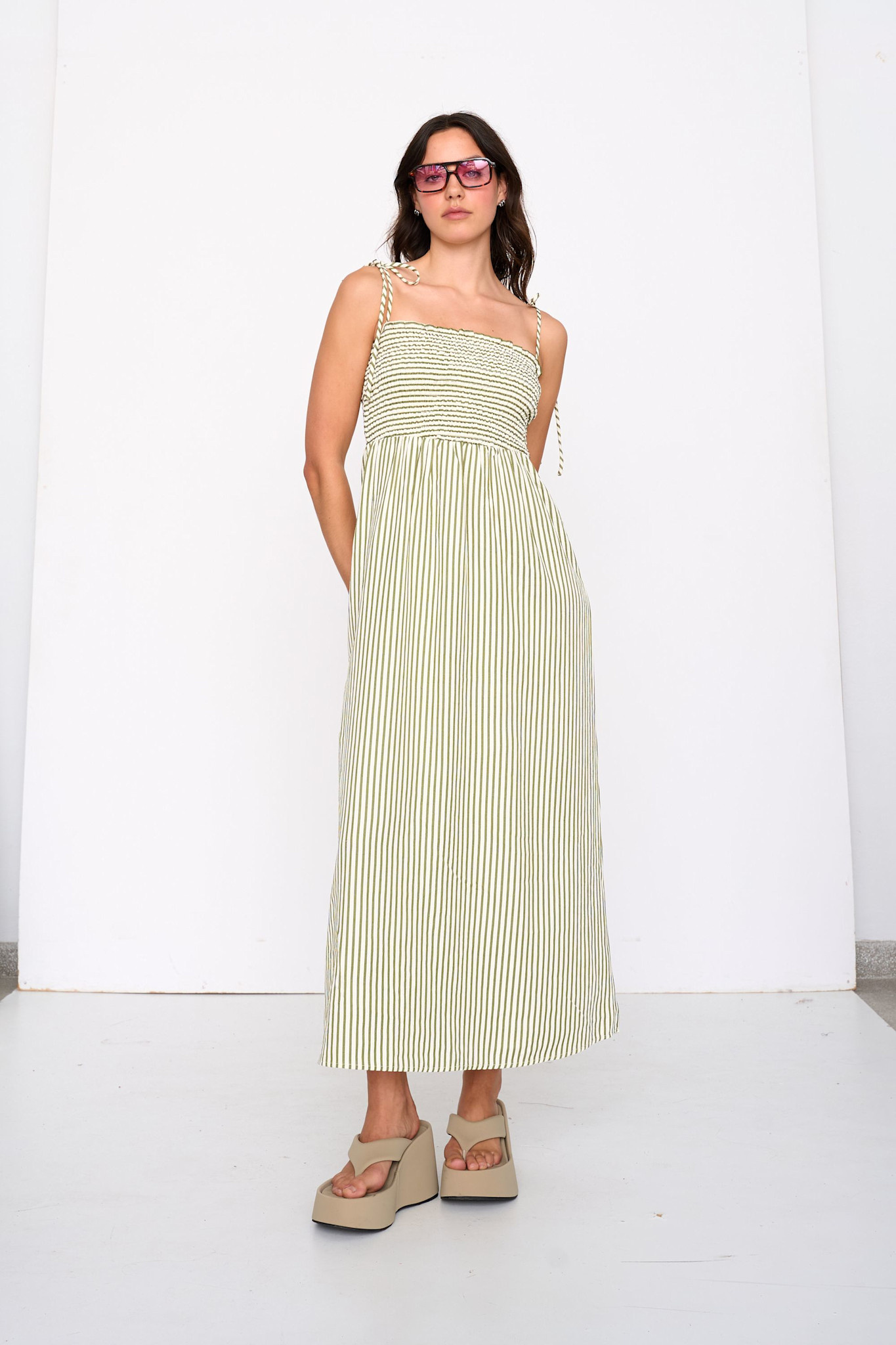 Samantha stripped bustier strapdress Olive Green-1