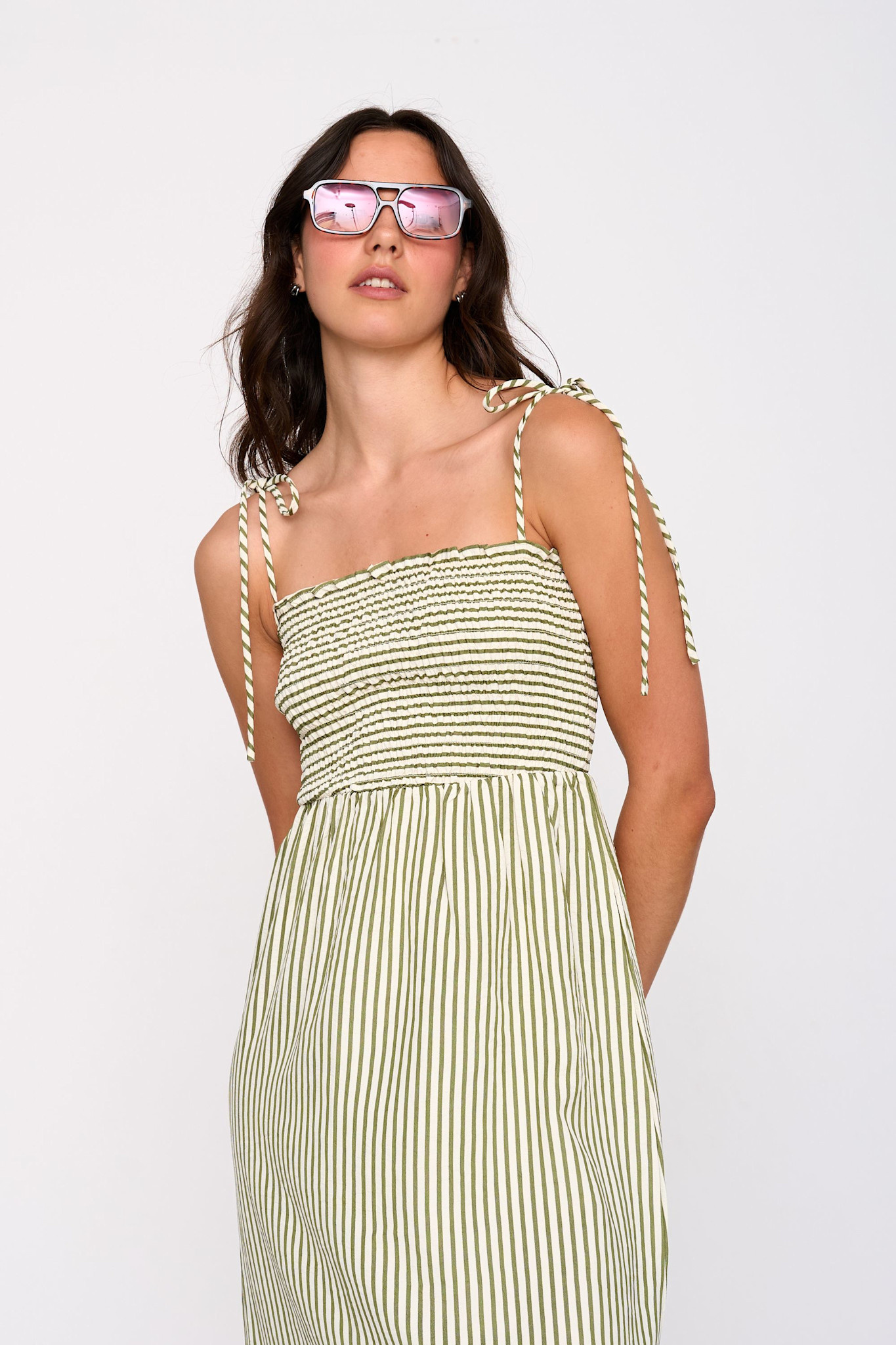 Samantha stripped bustier strapdress Olive Green-2