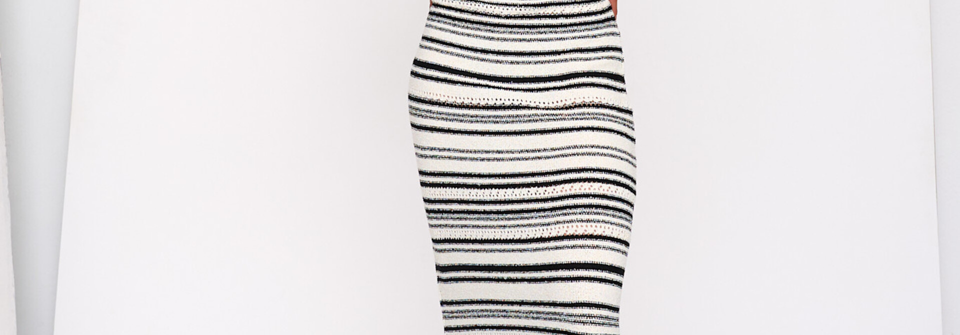 Mykonos stripped soft ajour knitted tube dress Black Creme