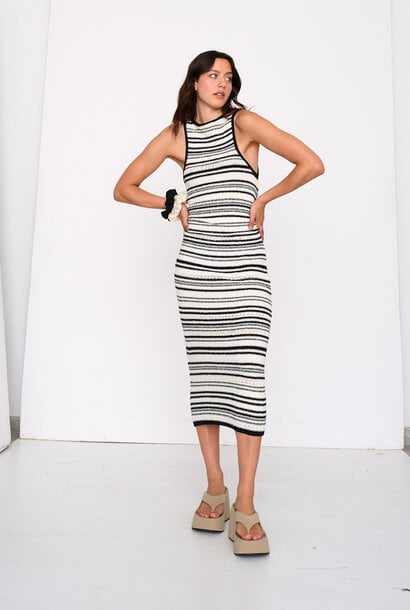 Mykonos stripped soft ajour knitted tube dress Black Creme