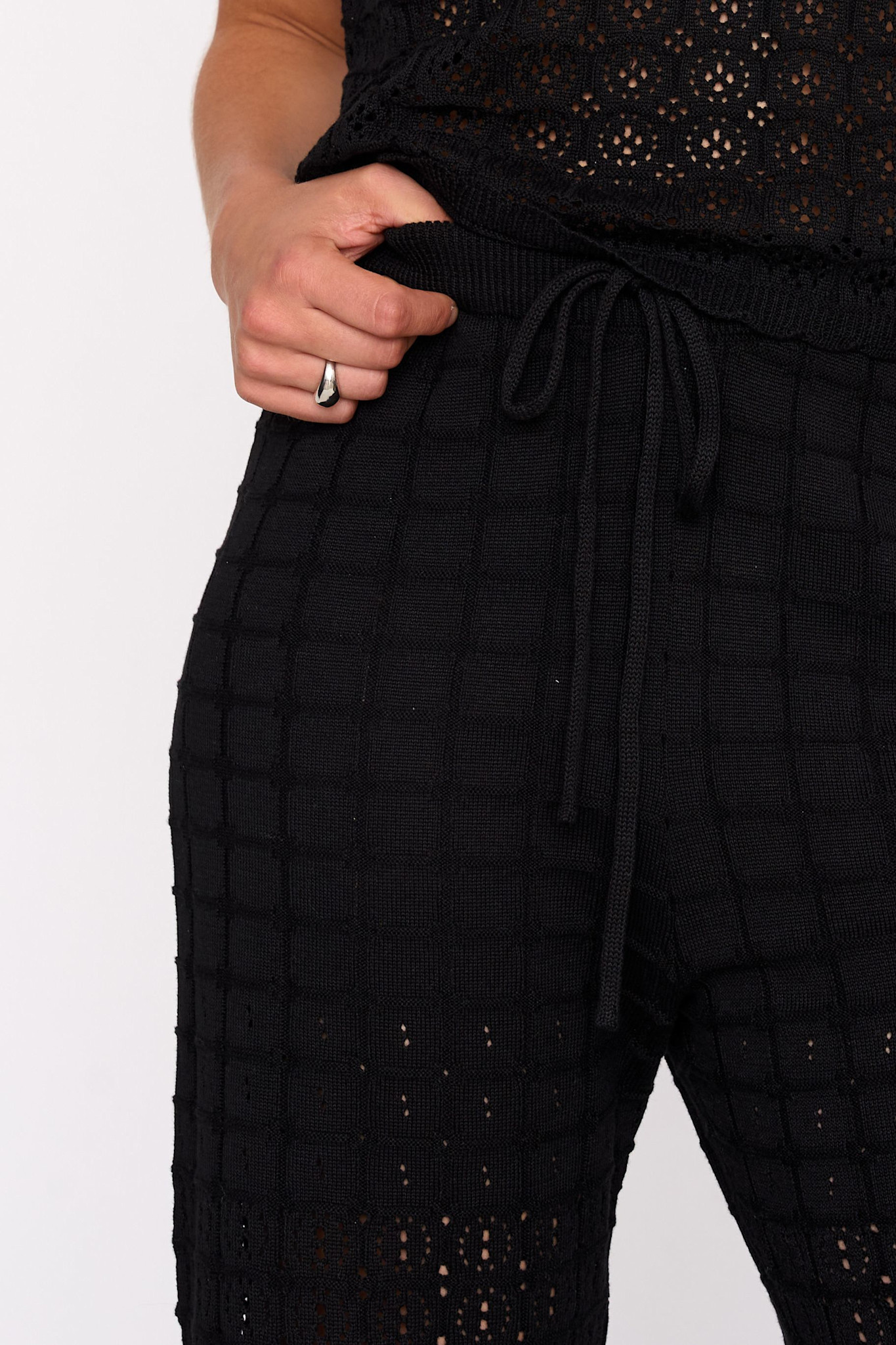 Guisi fine knitted croched pant Black-3
