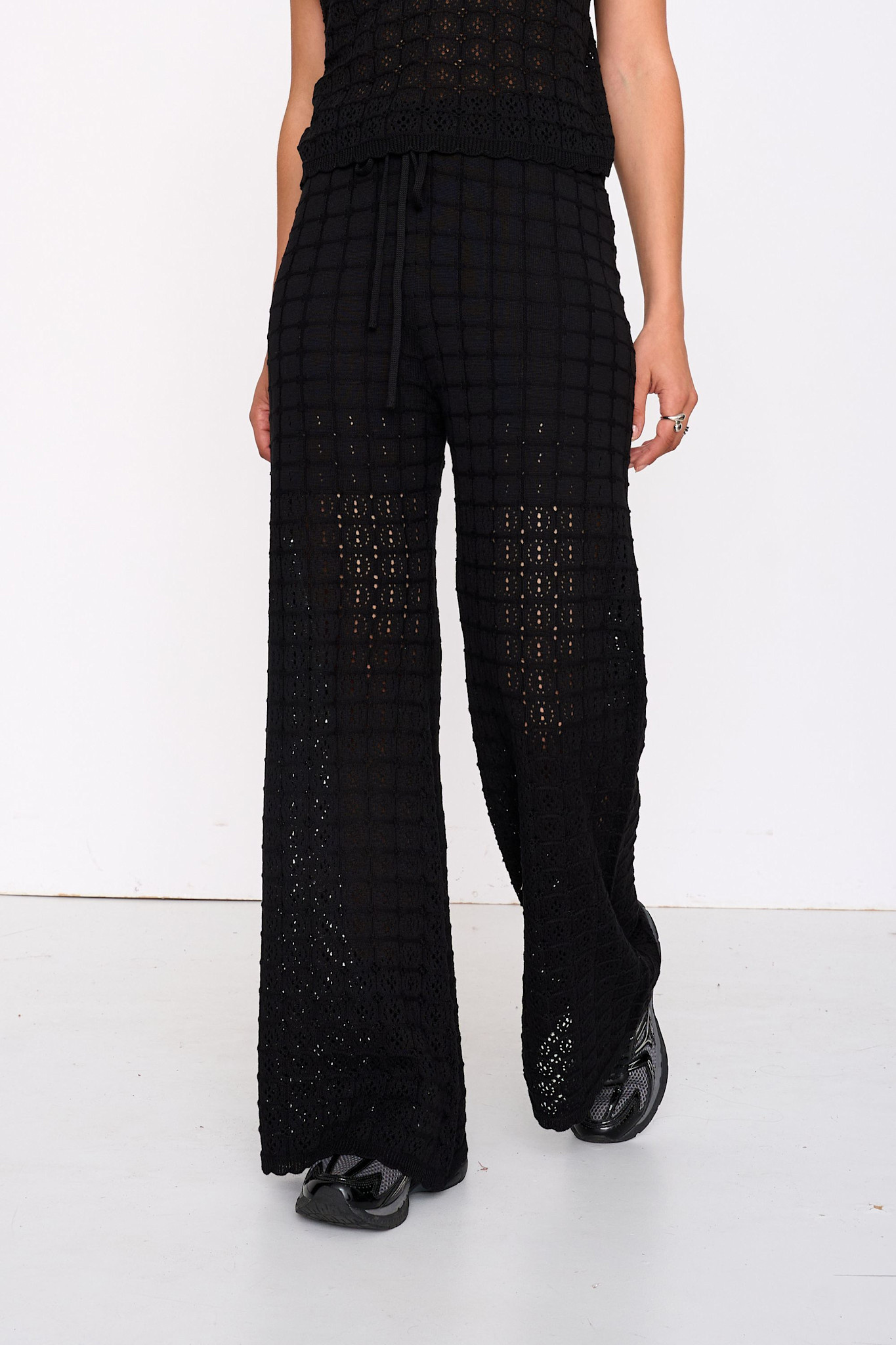 Guisi fine knitted croched pant Black-2