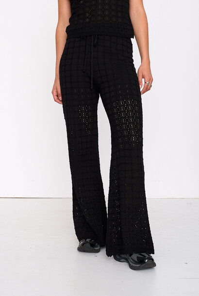 Guisi fine knitted croched pant Black
