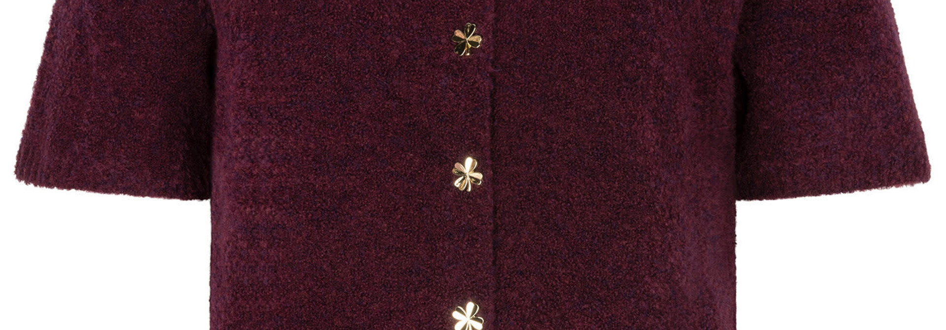 Kitty s/s cardigan with clover button Aubergine