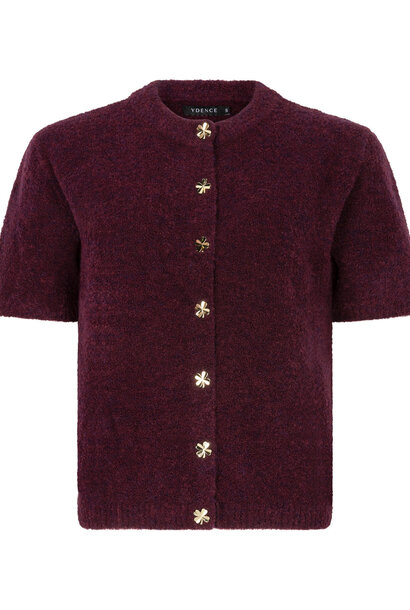 Kitty s/s cardigan with clover button Aubergine