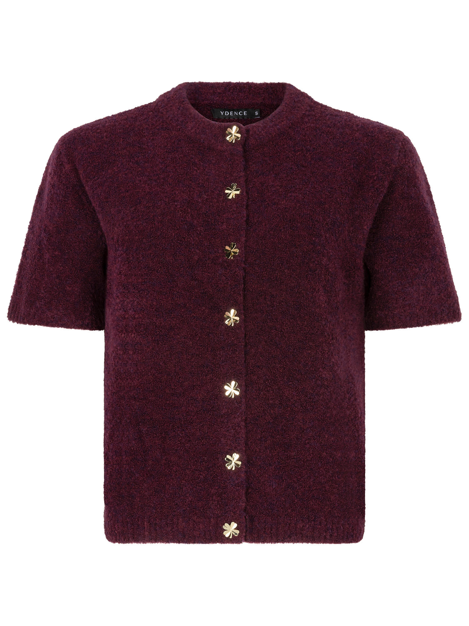 Kitty s/s cardigan with clover button Aubergine-1