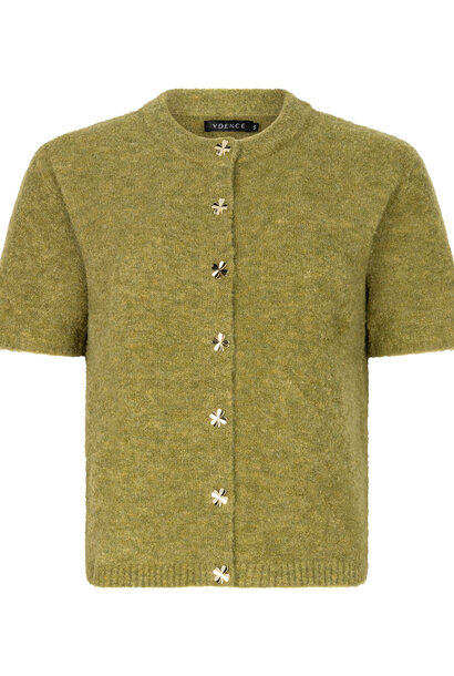 Kitty s/s cardigan with clover button Moss Green
