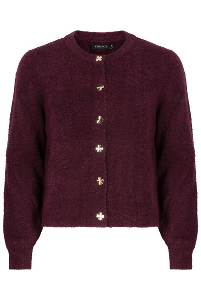 Eden l/s cardigan with clover button Aubergine