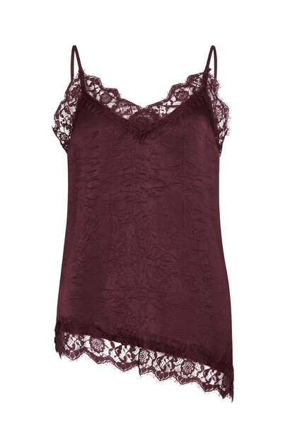 Camille assymetric satin lace top Dark Prume