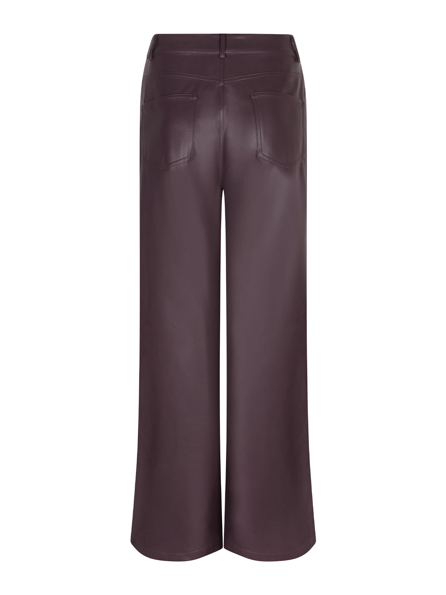 Teagan stretch vegan leather straight wide pant Aubergine-2