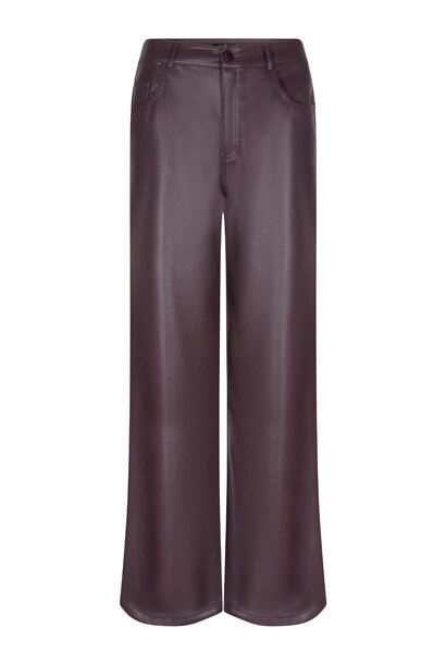Teagan stretch vegan leather straight wide pant Aubergine