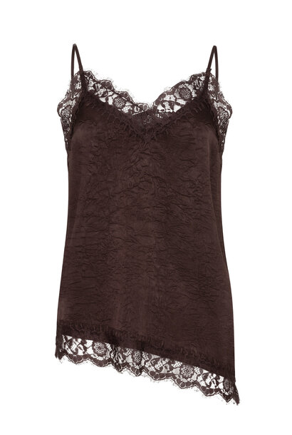 Camille assymetric satin lace top Dark Brown