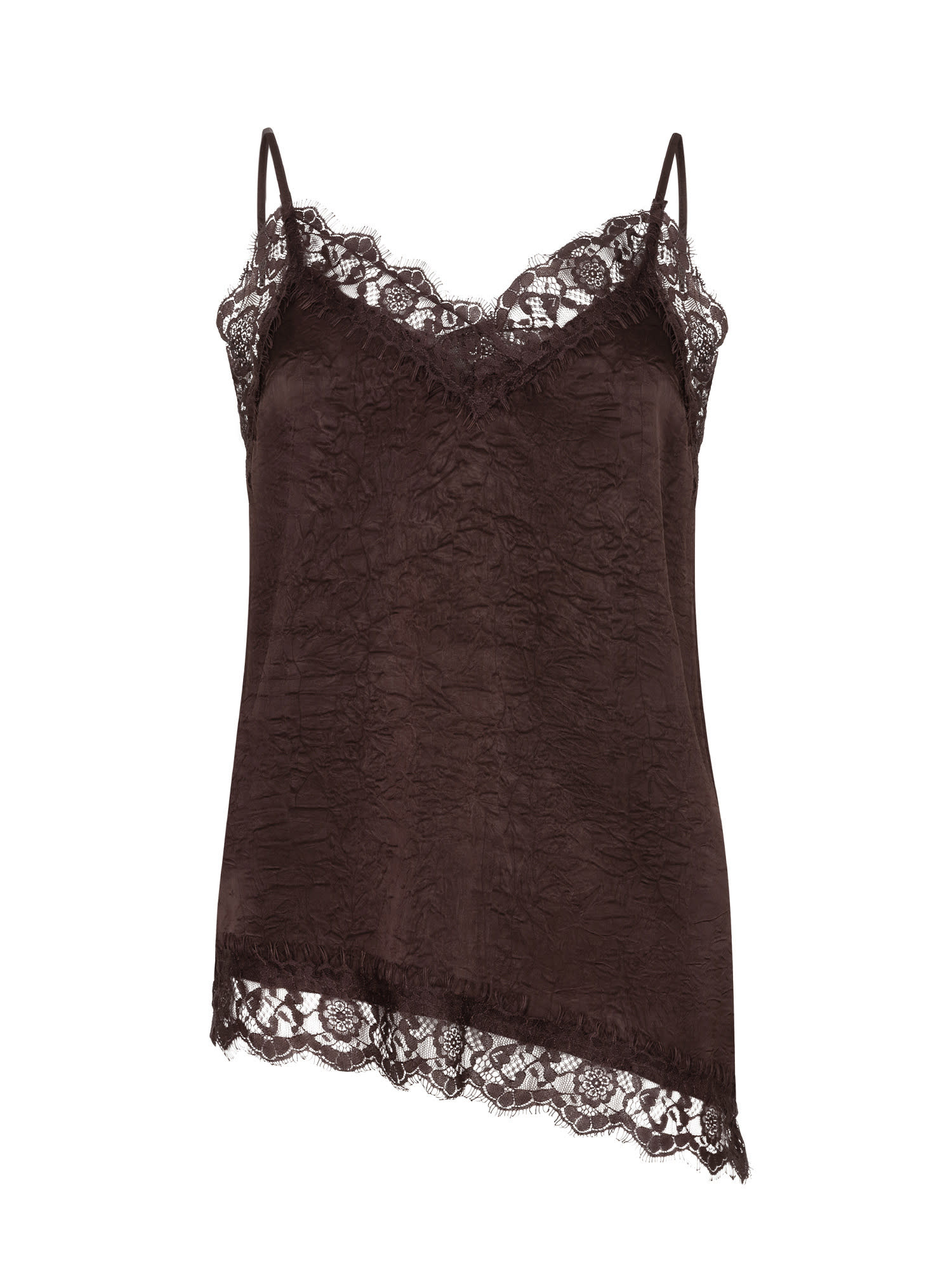 Camille assymetric satin lace top Dark Brown-1